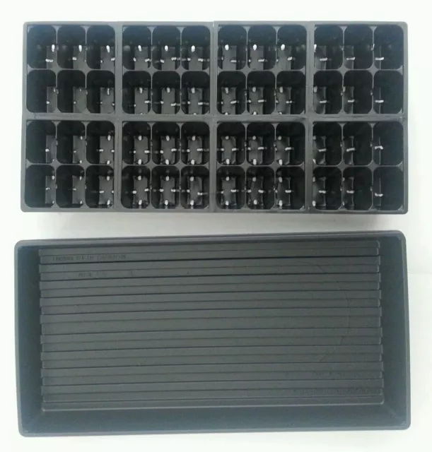 Set of 5 SOLID TRAYS AND 240 LARGER Cells Seedling Starting 5 Inserts Black