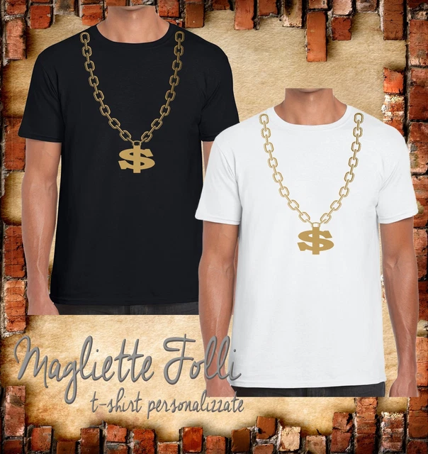 T-Shirt da uomo donna unisex Stampata Collana Dollaro Color ORO per Rap Hip Hop