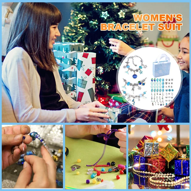 DIY Charm Bracelet Beads Jewelry Making Kit Arts Crafts for Kids Girl (Blue) FS2