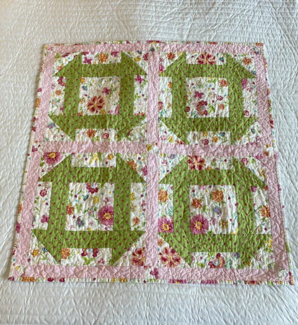 SWEET Handmade Patchwork Pink & Green Quilt SMALL Blanket  - 31” x 31”
