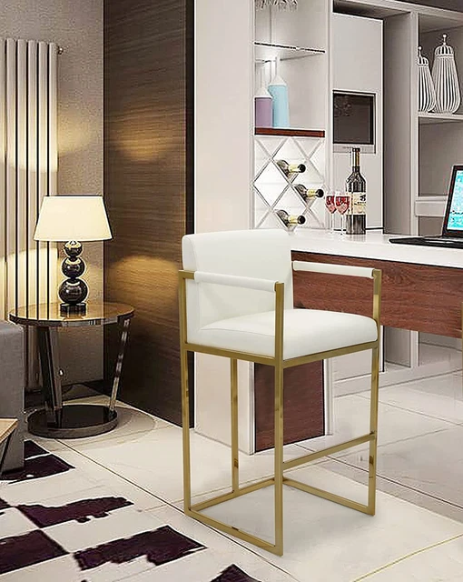 Iconic Home Quest Bar Stool Chair PU Leather Square Arm Design Architectural