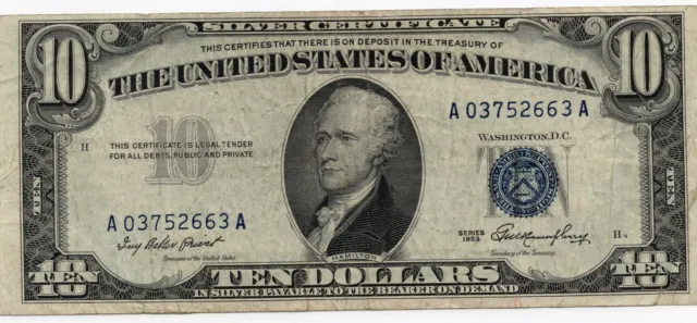 Series 1953 - Ten Dollars $10 Silver Certificate Note - 2663