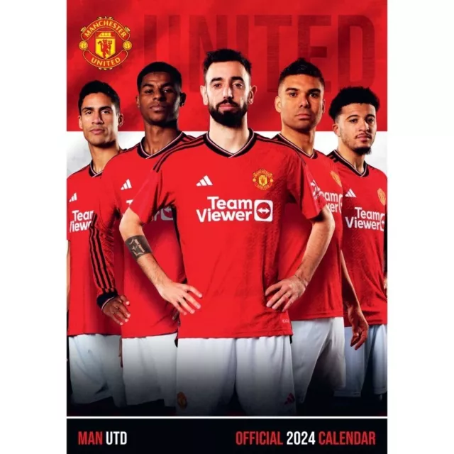 2024 Calendar Manchester United FC Month View A3 Wall Hang Man Utd Plastic Free