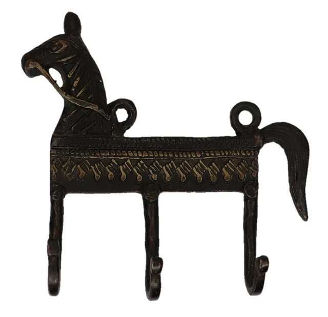 Horse Shape Antique Victorian Style Handmade Brass 3 Hook Wall Hanger Home Décor