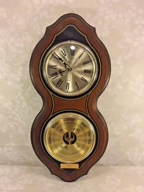 Vtg Bulova Quartz Clock (Runs) and Operating Barometer Wall Set Wood Case