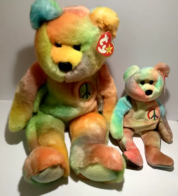 Ty Peace Buddy 99 Tie Dye Bear + Beanie Baby 5th Gen 96 Soft Toy Tag Protec MINT
