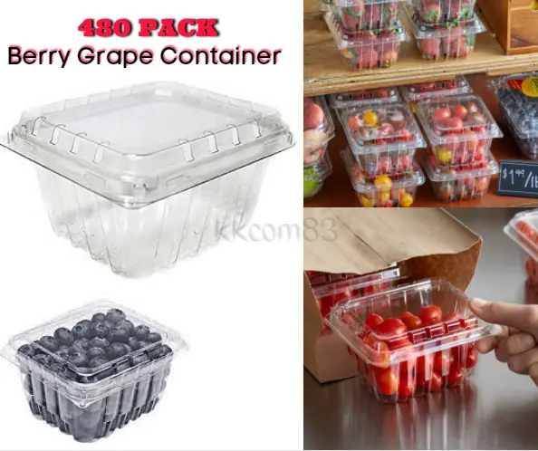 Berry Grape Container 480 Pcs Clear Square Vented Clamshell Produce 1 Pint 5x4