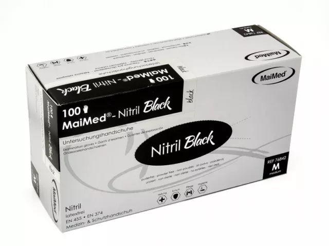 500 Nitrilhandschuhe MaiMed BLACK Nitril puderfrei M Einweghandschuhe schwarz