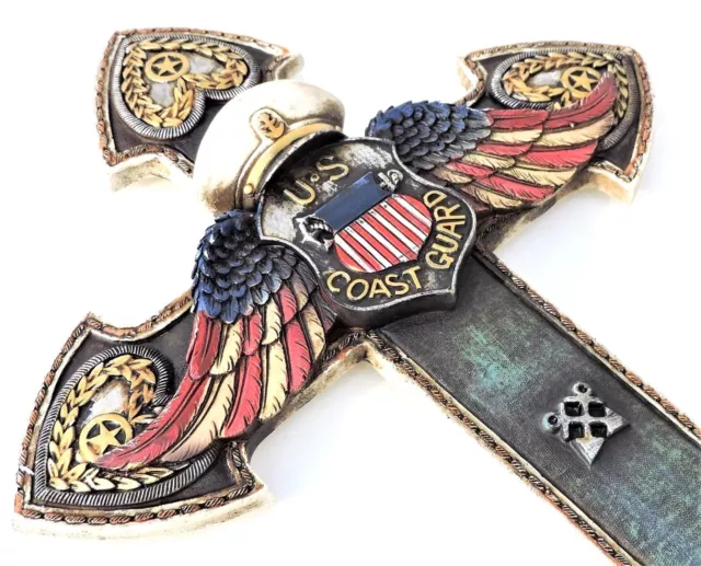 US Coast Guard Angel Wings Cross New 14x 8 1/2 Inches Polyresin