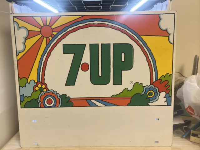 Vintage Peter Max Style 1970’s 7-UP Double Sided Metal Sign