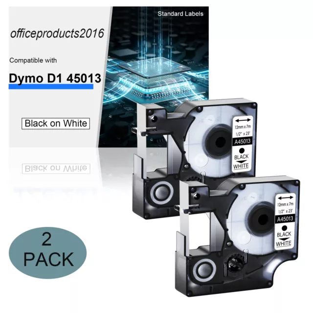 2PK Black on White 45013 Label Tape for Dymo D1 Labelmanager 150 160 200 210D