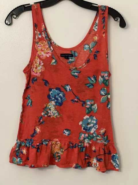 American Eagle Outfitters Tank Top Orange Floral Size Medium With Ruffles