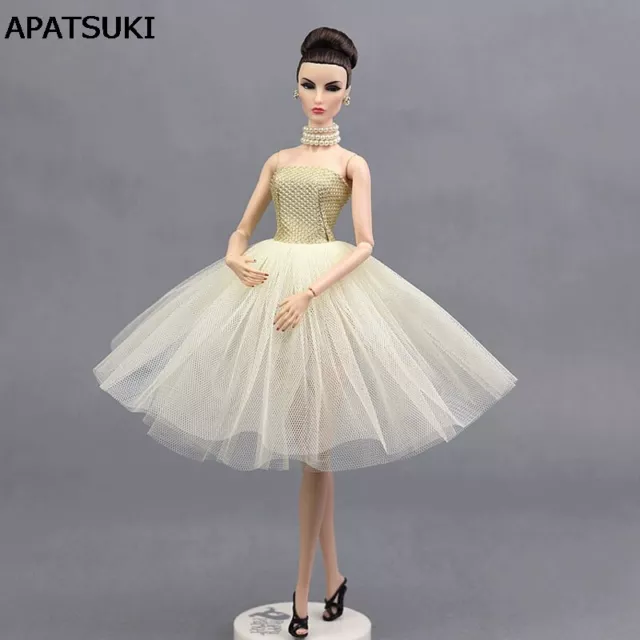 Beige Ballet Dress For Barbie Doll One Piece Evening Dresses Vestido Clothes Toy