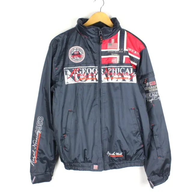 Geographical Norway Hombres Chaqueta Talla M Azul Cremallera Completa Capucha