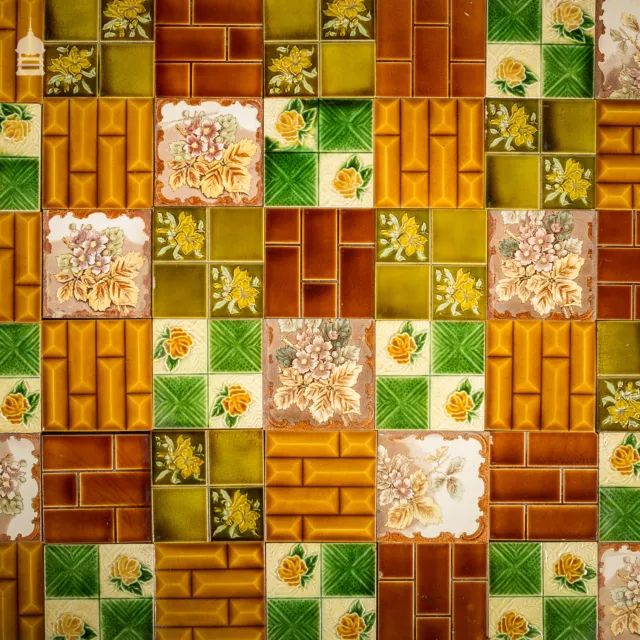 Mixed Batch of 42 19th C Decorative Glazed 6” x 6” Ceramic Tiles