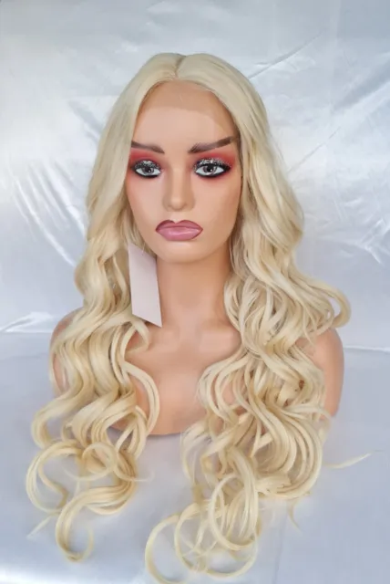 Curly Blonde Lace Wigs Synthetic Hair middle part Lace Front Wig Pre Plucked Wav