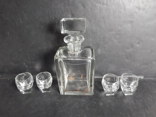 Beautiful Cubist Moser Karlovy Vary Czechoslovakia Signed Decanter & 4 Glasses