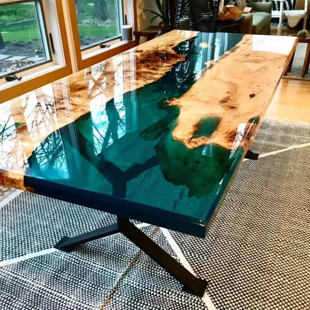 Epoxy Table, Live Edge Natural Wooden Table, Walnut Resin River Dining Table Top