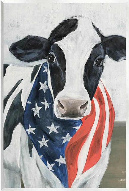 Farm Cow American Flag Animal Wood Wall Art, Design by Annie Warren