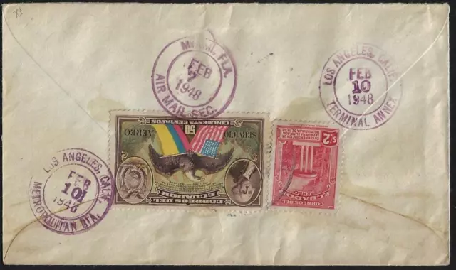Équateur 1948 US Sesquicentennial Tampon Lié Aérien Courrier Housse Guayaquil To