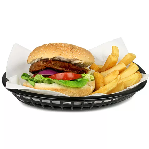 Classic Oval Food Baskets Black 24cm - Set of 36 | Basket for Burger & Fries