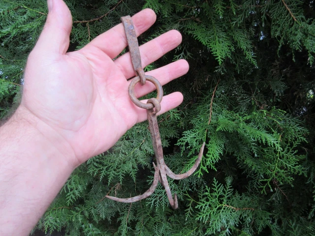 Vtg Antique Primitive Forged Quadruple Meat,Chase,Herbs Grappling Hook Hanger