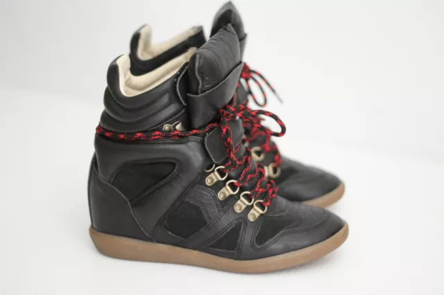 Isabel Marant Etoile 'Buck' Leather Hidden Wedge Sneaker- Black - Size 7US (X86)