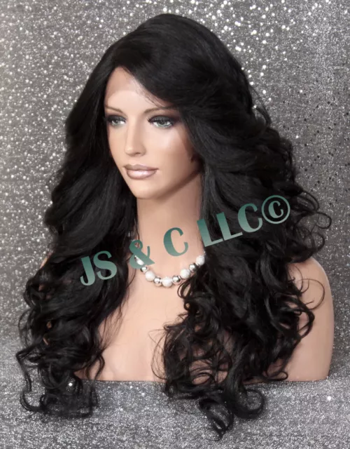 Human Hair blend Heat OK Full Lace Front Wig Jet Black Feather Sides WavyWBIC 1