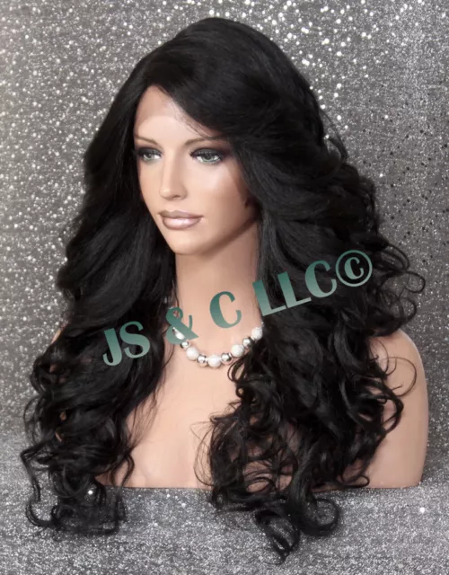Human Hair blend Heat OK Full Lace Front Wig Jet Black Feather Sides WavyWBIC 1 Human Hair blend Heat OK Full Lace Front Wig Jet Black Feather Sides WavyWBIC 1
