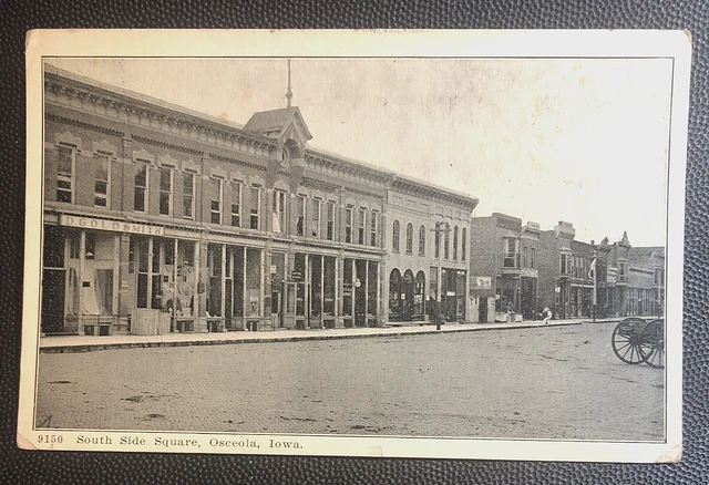 Postcard Vintage SOUTH SIDE SQUARE OSCEOLA IOWA Main Street Scene c1910's Unused