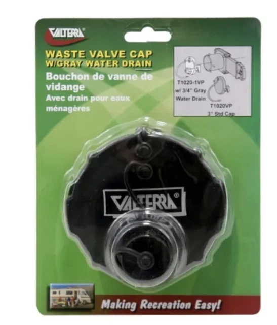 Valterra T1020-1VP 3" Bayonet Waste Valve Cap Black w/ 3/4" Gray Water Drain NEW