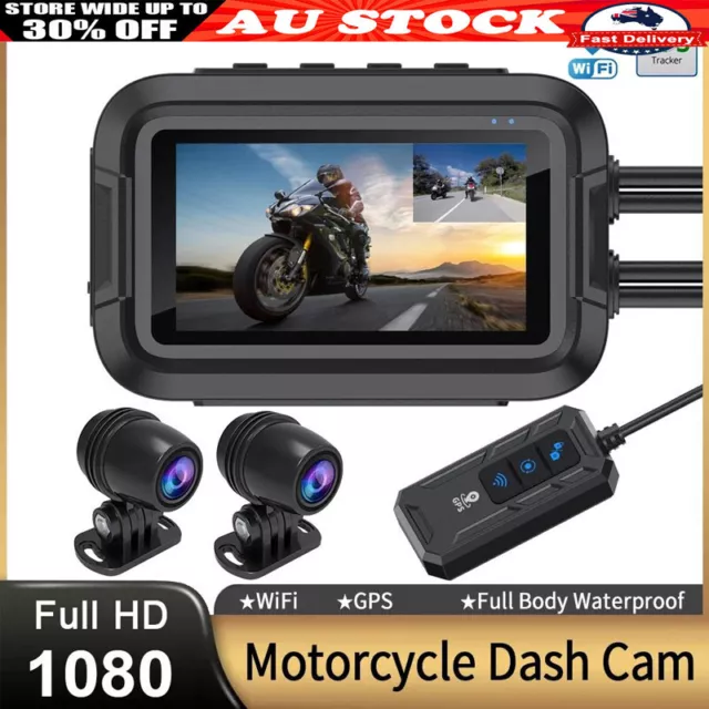 Dual 1080P Motorcycle DVR Waterproof Camera WiFi GPS Dash Cam Video Recorder AU