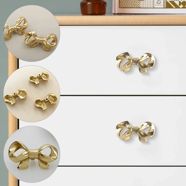 1PC Brass Bowknot Handle Pull Kitchen Cabinet Drawer Dresser Door Knobs Handles