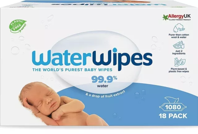 WaterWipes plastikfreie Feuchttücher für Babys und Kleinkinder 1080 Stück