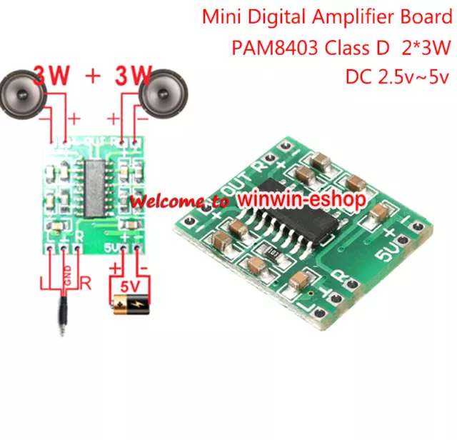 PAM8403 3W×2 Class D Mini Digital Audio Amplifier Board USB DC 5V Power Supply