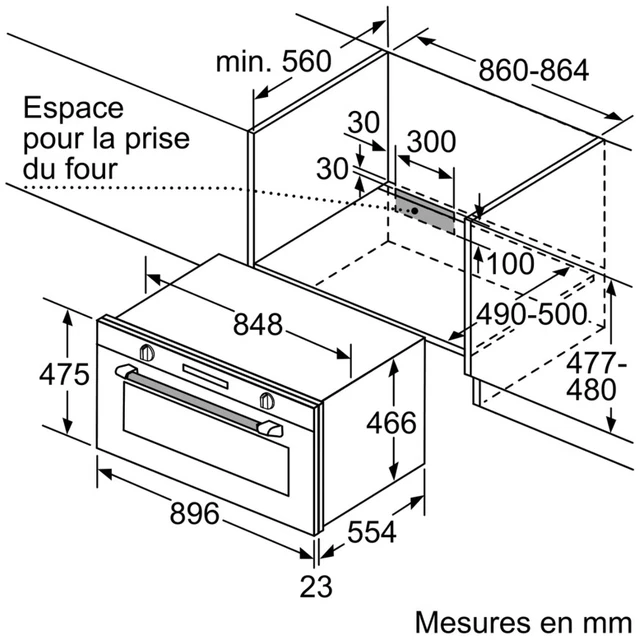 Siemens Four intégrable 85l 90cm a+ catalyse inox 3