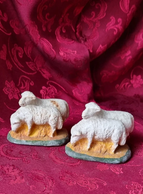 Lot De 3 Moutons Floqués Devineau - Décorations De Noël Anciennes Vintage, 5,5 Et 7 Cm
