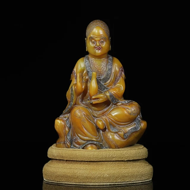 Chinese Exquisite Handmade Luohan carving Shoushan Stone Statue