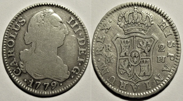 Spain Espagne - 2 Reales 1779 Madrid - Carlos Iv - Km# 412.1