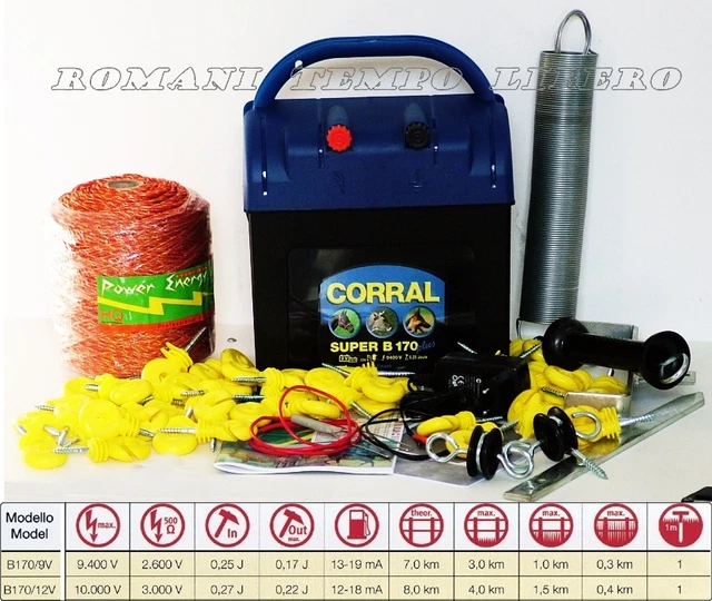 Kit Clôture électrique Corral B170 – Pour Chevaux, Sangliers – Avec Fil Et Accessoires – Neuf