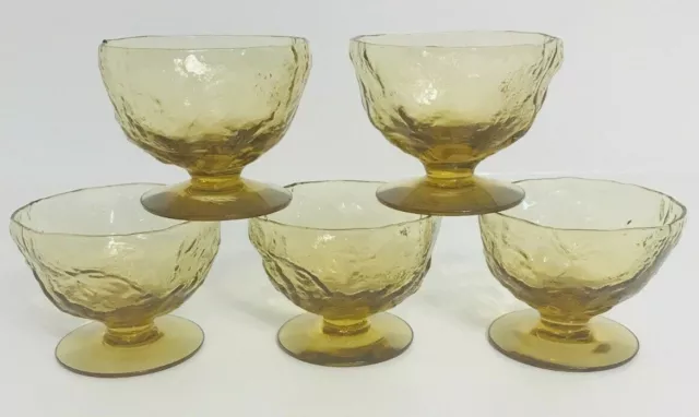 Vtg Morgantown Topaz Crinkle Elegant Glass Sherbert Dessert Footed Bowls Lot/5