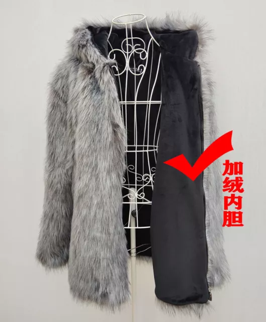 MEN'S HOODED FAUX Mink Fur Coat Faux Silver Fox Warm Coat Casual Jacket ...