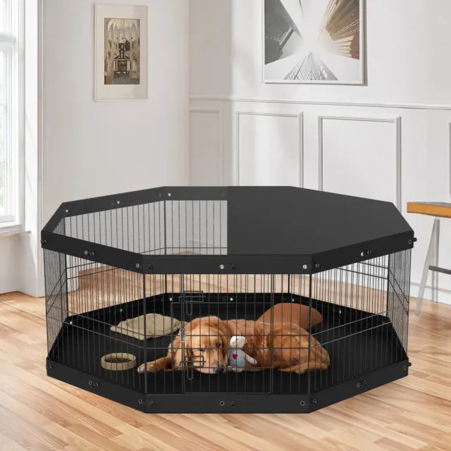 VEVOR Parque para Perros Plegable de Metal 8 Paneles con Cubierta y Almohadilla