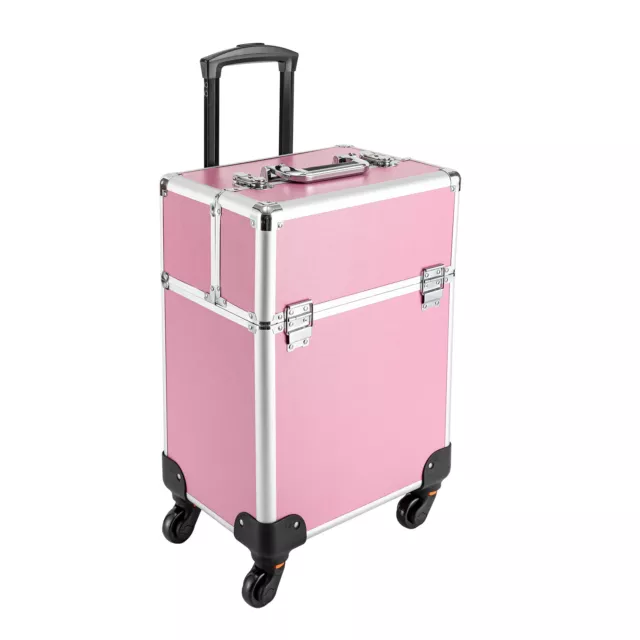 Pro Cosmetic Trolley Makeup Storage Organizer Rolling Pink Cart Trunk w/ Wheels