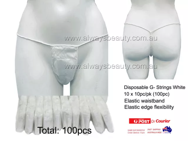 100Pc WHITE Disposable G-Strings Bikini Panties Spa Tanning Brazilians Waxing
