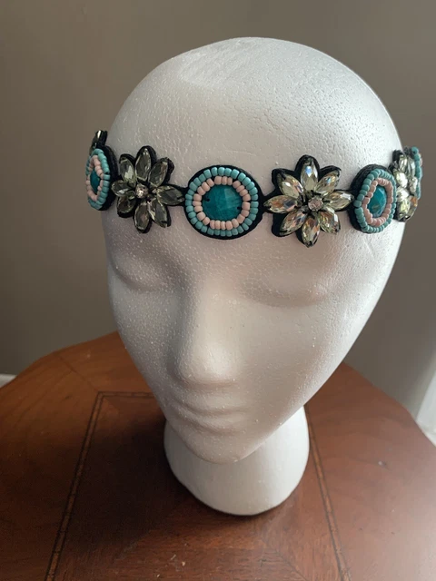 Boho Rhinestone Turquoise Beading Headband Hairband Stretch