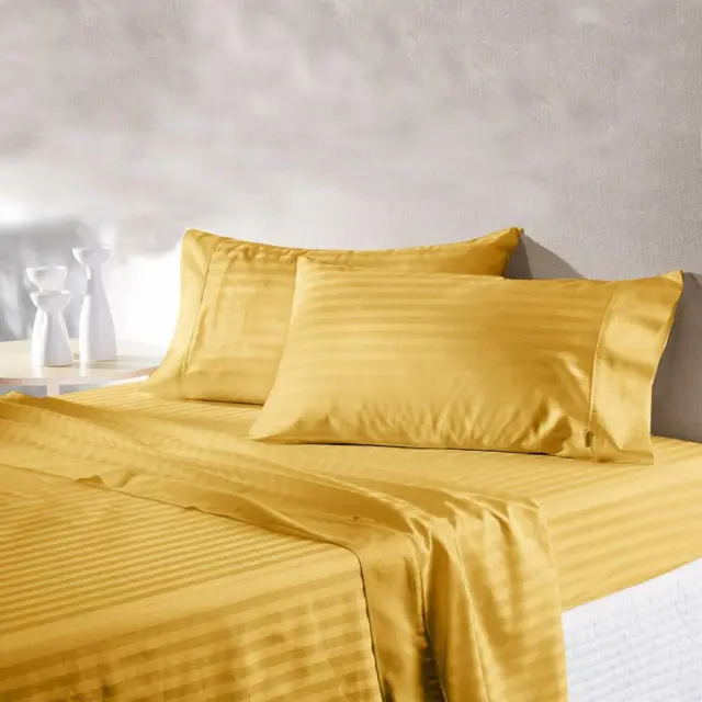 Hotel Bedding Collection 1000TC Egyptian Cotton All UK Size Gold Striped