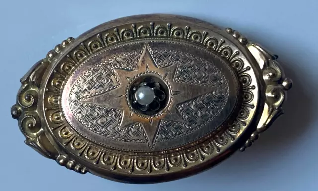 Biedermeier  - hübsche, antike  Brosche mit kleiner Perle  - Kupfer  - 4,5 cm