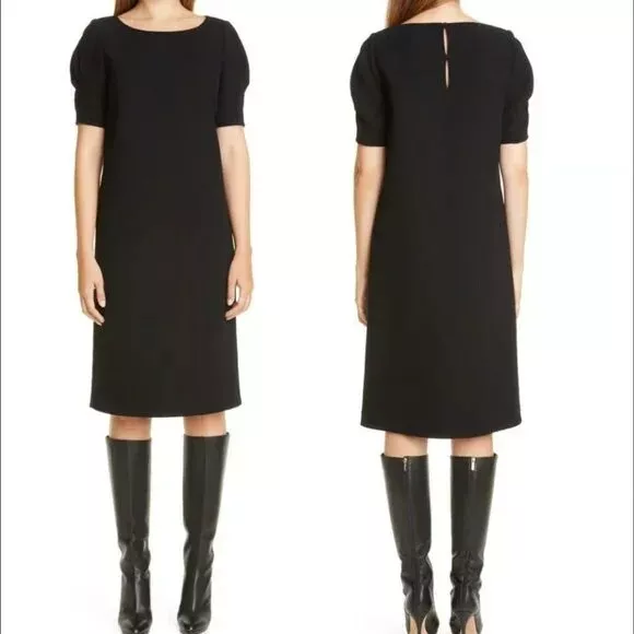 Lafayette 148 New York Milena Nouveau Wool Crepe Shift Dress - Black - Size 8