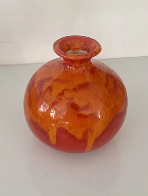 Mid Century Drip Glaze Vase Ceramic Pottery Red Orange MCM Flame